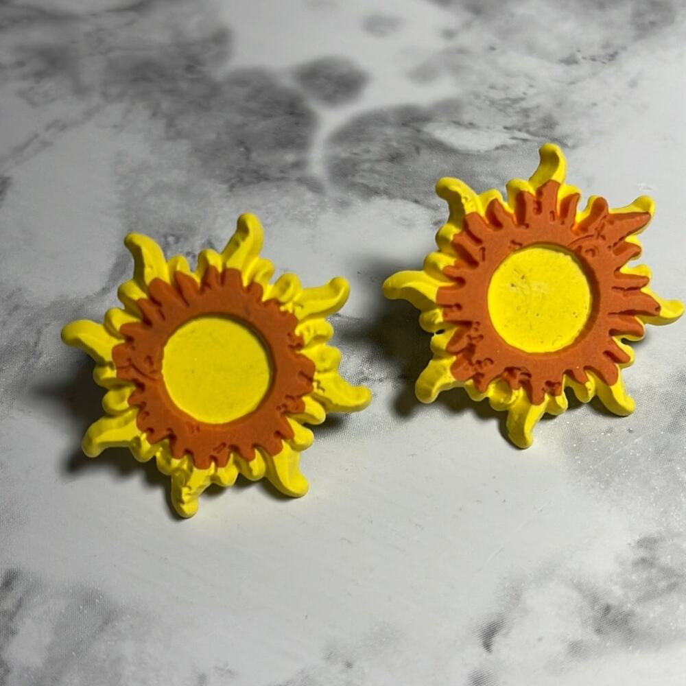 Handmade Sun Stud Earrings Yellow Orange Polymer Clay NWT
